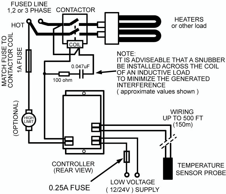 Thermostat wiring with low voltage supply and for very high power loads