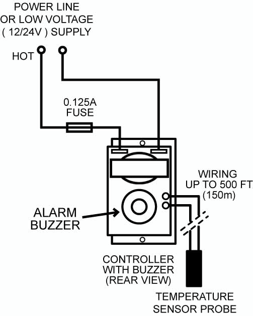 Thermostat or Thermometer wiring with alarm buzzer