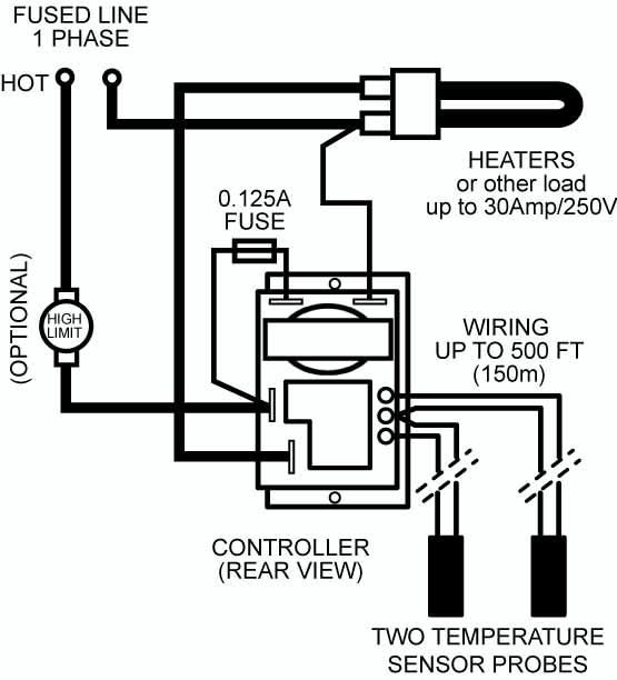 Digital Heater Thermostat wiring with two temperature sensors