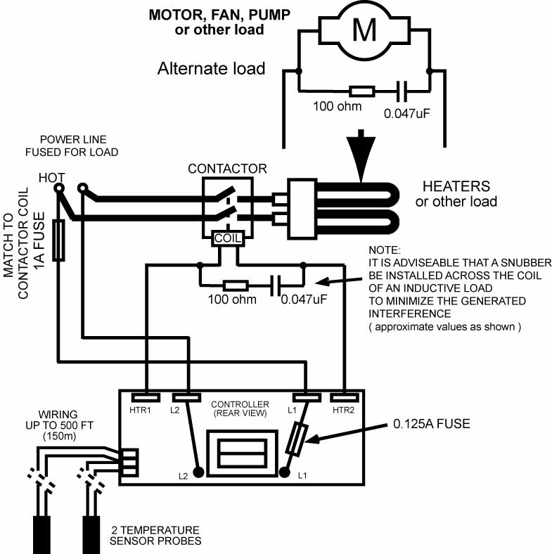 DSD-4 Temperature Difference Controller extended wiring with contactor